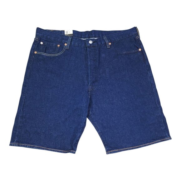 Levis 501 Mens 93 Straight Stretch Denim Shorts W44 Dark Rinse Button Fly - Picture 2 of 11